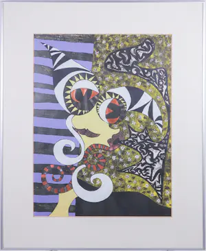 Jolanda Stil - Acryl op papier, Behind the mask 1 - Ingelijst kopen? Bied vanaf 30!