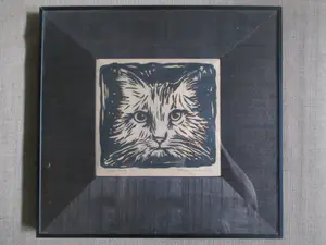 Niet of onleesbaar gesigneerd - Ingelijste houtsnede kat kopen? Bied vanaf 1!