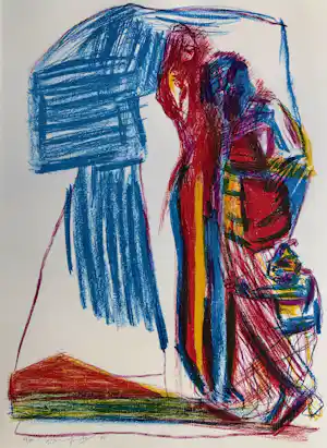 Pieter Defesche - Handgesigneerde kleurenlitho | 'Liefdespaar' | 1994 kopen? Bied vanaf 75!