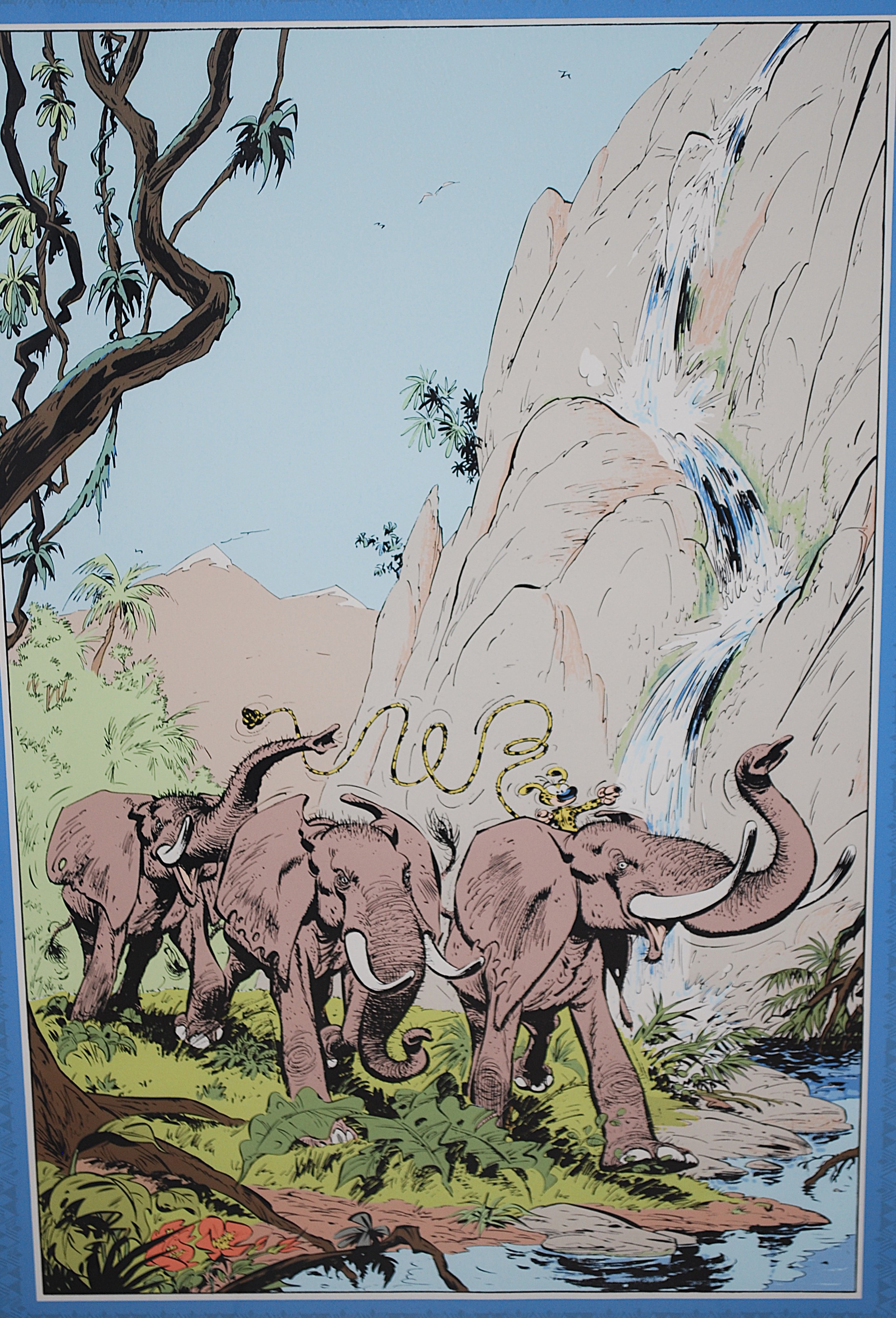 Andre Franquin - (=tekenaar 'Guust Flater') __ Marsupilami __ zeefdruk, oplage 500 - ingelijst kopen? Bied vanaf 20!