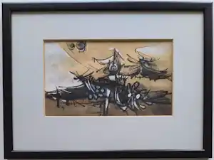 Ans Wortel - grote vlieg – gouache ingelijst verkocht voor € 109!