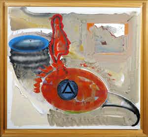 Jan Martens - Acryl- en waterverf op doek, Zonder titel - Ingelijst (Groot) verkocht voor € 46!