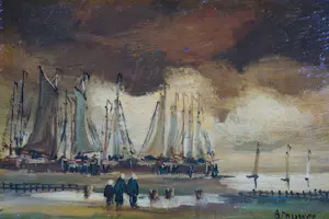 A. Brouwer - Vissersschepen op het strand kopen? Bied vanaf 10!