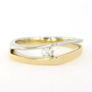 14k bicolour gouden ring met briljant geslepen diamant 0.15ct - rm 18 kopen? Bied vanaf 400!