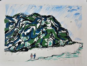 Pieter Holstein - Titel: Figuren in de bergen - Ingekleurde litho kopen? Bied vanaf 75!