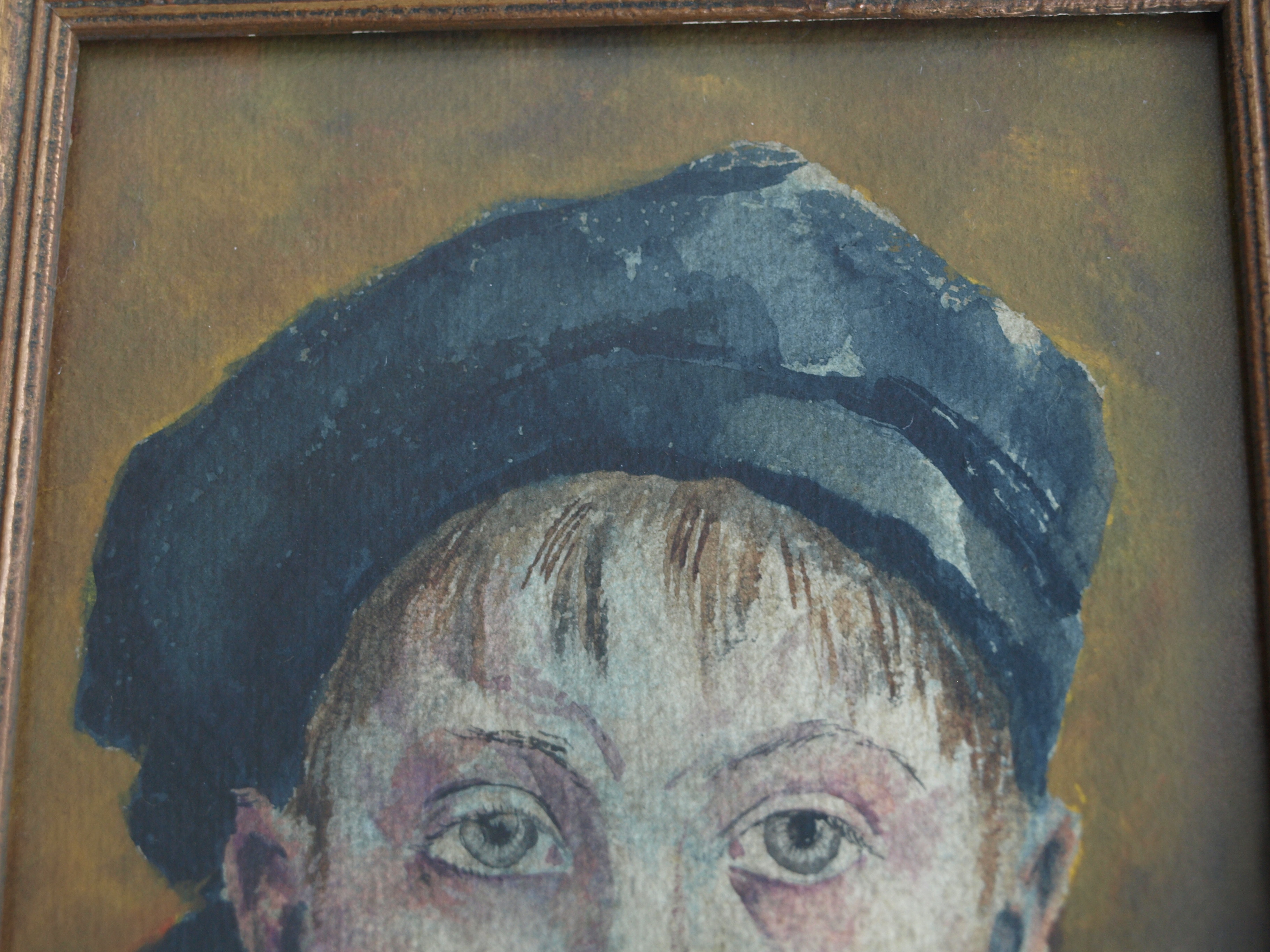 Niet of onleesbaar gesigneerd - Aquarel – Portret jongetje met pet – gesigneerd & ingelijst  kopen? Bied vanaf 1!