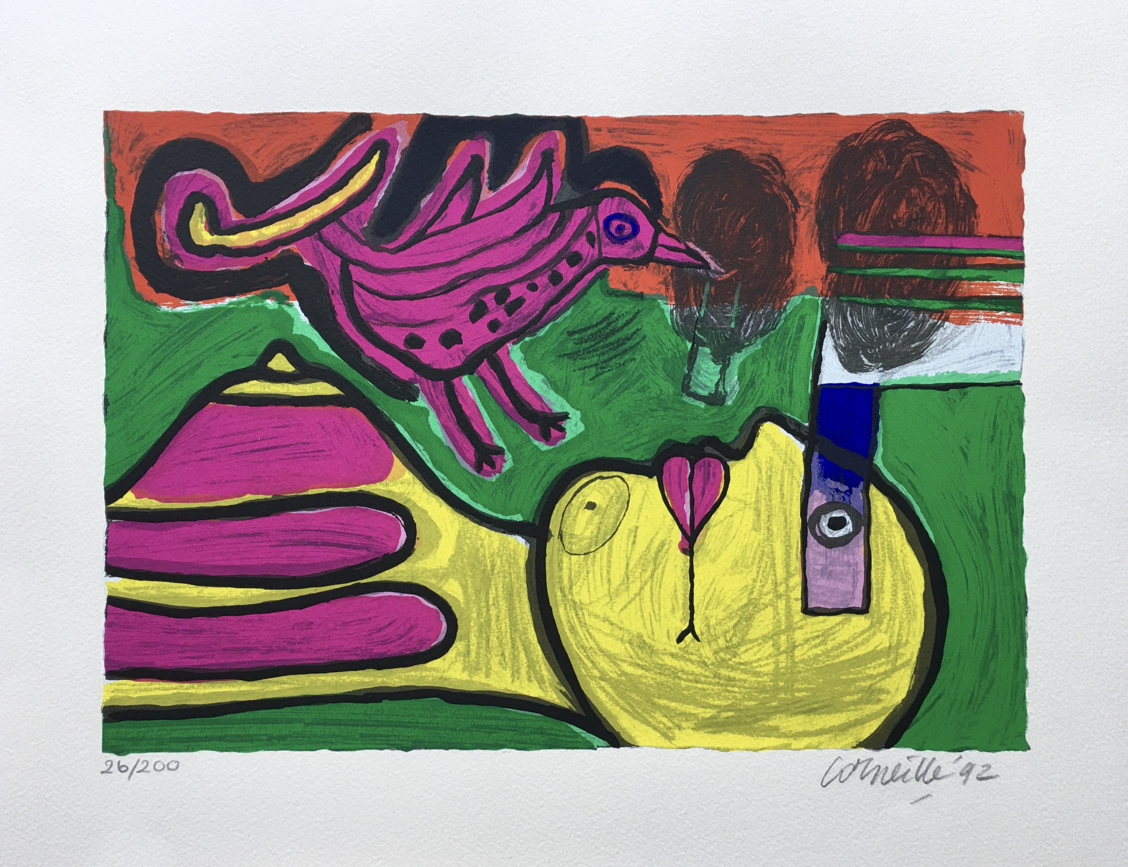 Corneille - zeefdruk - Femme et oiseau - 1992 kopen? Bied vanaf 175!