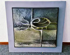 Wim Vellekoop - Intrigerende gemengde techniek (cement,gips ea) abstracte compositie verkocht voor € 65!