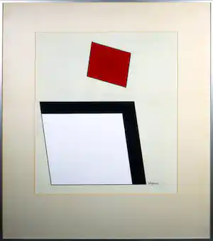 Wim Sinemus - Gemengde techniek op papier, Abstracte compositie - Ingelijst verkocht voor € 120!