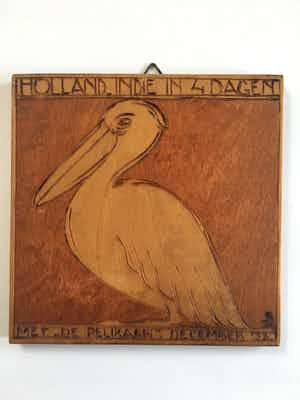 Jan Schonk - Art deco stijl Pelikaan houtsnijwerk KLM-vlucht verkocht voor € 69!
