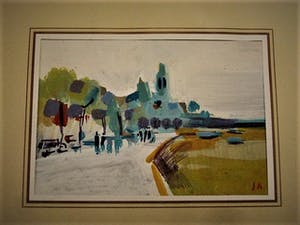 Niet of onleesbaar gesigneerd - gesigneerde expressionistische Gouache "Mediterranee 1951" monogram "J.A." kopen? Bied vanaf 1!