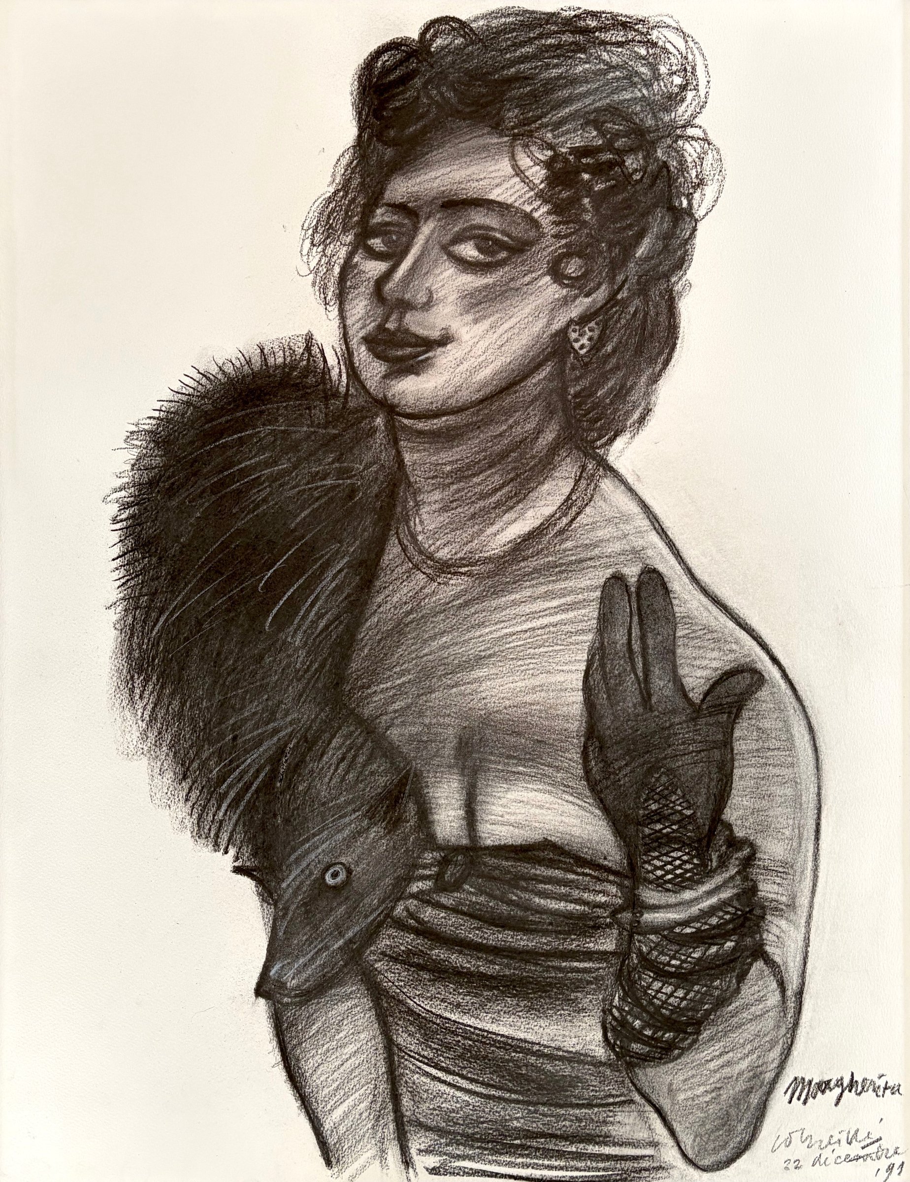 Corneille - houtskool tekening - La Dame à l'hermine, Margherita (1991) kopen? Bied vanaf 3500!