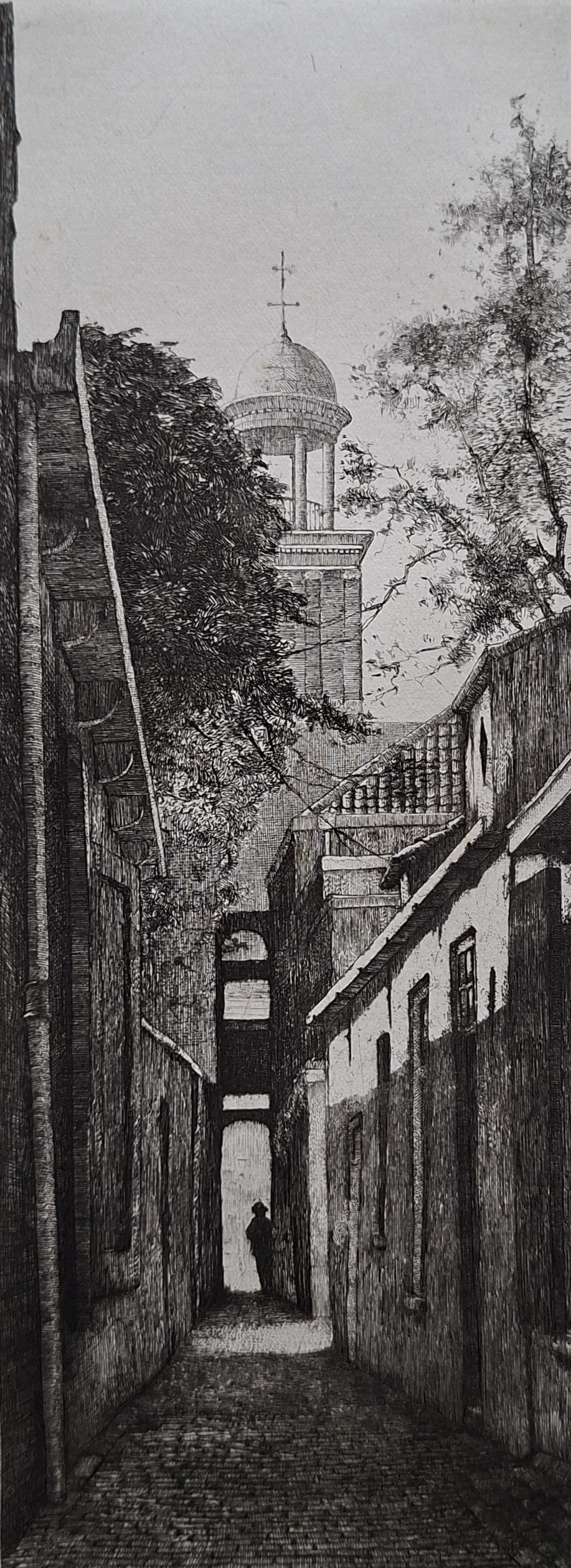 Willem van Leusden - Augustinuskerk Utrecht gezien vanuit een steegje - ongesigneerde ets kopen? Bied vanaf 20!