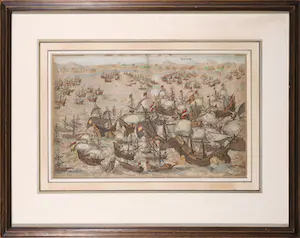 Romeyn de Hooghe - Handgekleurde gravure, Zeeslag bij Bantam - Ingelijst kopen? Bied vanaf 120!