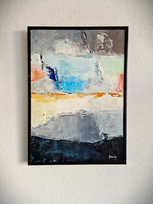 Niet of onleesbaar gesigneerd - Lyrisch expressionistisch abstract acrylverf "kustlijn" (mooi ingelijst) kopen? Bied vanaf 10!