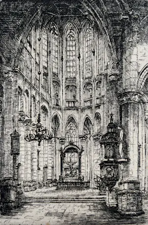 Johan D. Scherft - Handgesigneerde ets | 'Grote kerk Den Haag' kopen? Bied vanaf 50!