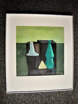 Antoon van Bakel - Groot verstild olieverf op papier "Stilleven met 5 vormen" 1982 verkocht voor € 57!