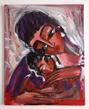 Hrasarkos - Moeder en Kind – Acrylverf schilderij - gesigneerd kopen? Bied vanaf 190!