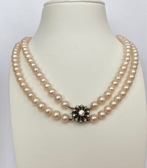 Zoetwater parels  collier met  14 kt gouden /zilveren diamanten  slot kopen? Bied vanaf 350!