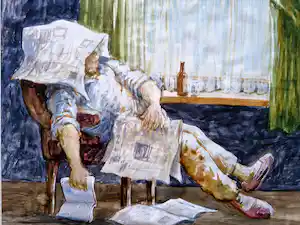Hans van Norden - Grote, in 1986 geschilderde karikaturale Aquarel "Willem" gesigneerd verkocht voor € 51!