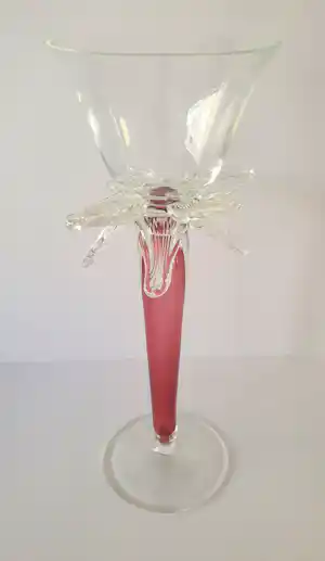 Borek Sipek - Helderglazen Coupe met roze steel en blad - Ajeto/Tsjechië - 1990 verkocht voor € 140!
