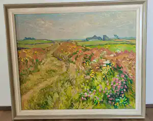 Ad Blok van der Velden - Schilderij van Texels landschap '60-er jaren. verkocht voor € 2600!