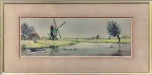 Antoon Hemert - ets / aquarel - "Polder" - ingelijst achter glas - 26010 kopen? Bied vanaf 20!