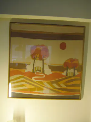 Odile Penelle - Odille Penelle, Huizen op een heuvel, jaren 1980, Aquarel op zijde kopen? Bied vanaf 300!