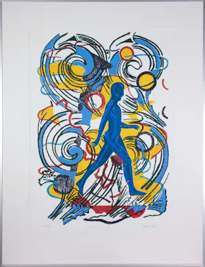 Hans Wap - Zeefdruk, Turquoise man - Ingelijst (Zeer groot) kopen? Bied vanaf 40!