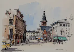 Jan Korthals - Aquarel: Grote markt in Nijmegen - 1963 kopen? Bied vanaf 115!
