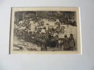 Oskar Laske - Ets, Marche aux poissons Bruges. ( Vismarkt van Brugge ) verkocht voor € 30!