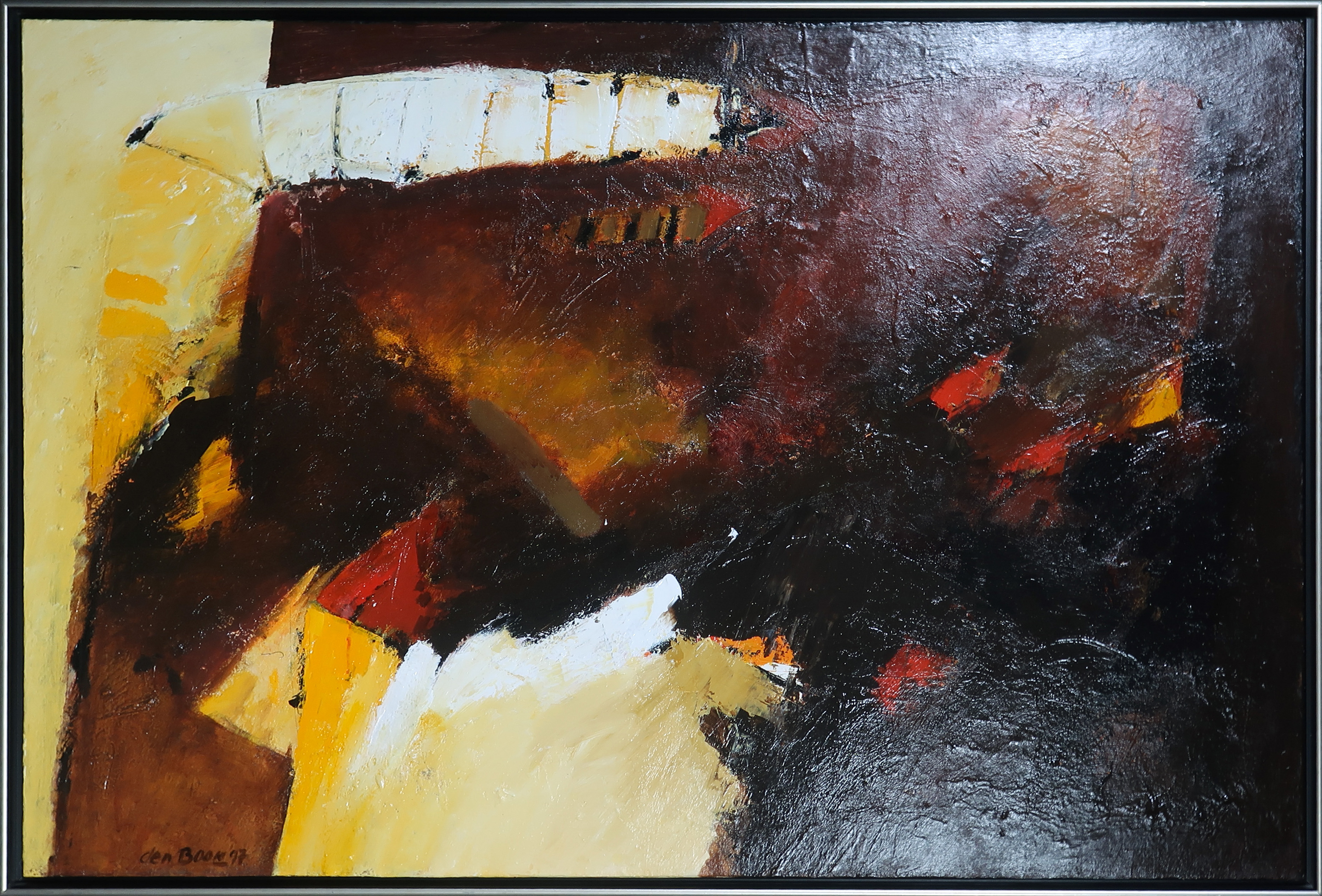 Theo den Boon - Acryl op doek, Compositie - Ingelijst verkocht voor € 80!