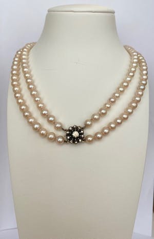 Zoetwater parels  collier met  14 kt gouden /zilveren diamanten  slot kopen? Bied vanaf 350!
