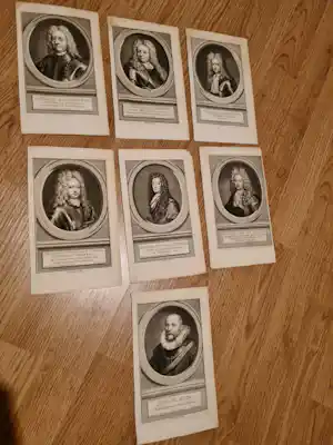 Isaac Tirion - Lot van 7 portretten, Originele kopergravures ca. 1760, o.a. De Moor verkocht voor € 25!