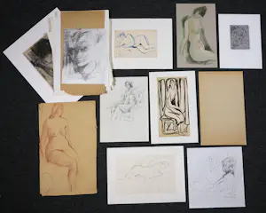 Janus Nuiten - Verschillende technieken, Lot van 38 schetsen van figuren kopen? Bied vanaf 60!