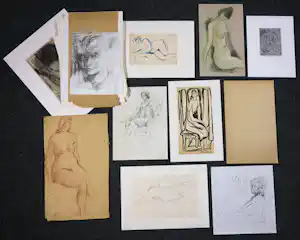 Janus Nuiten - Verschillende technieken, Lot van 38 schetsen van figuren verkocht voor € 51!