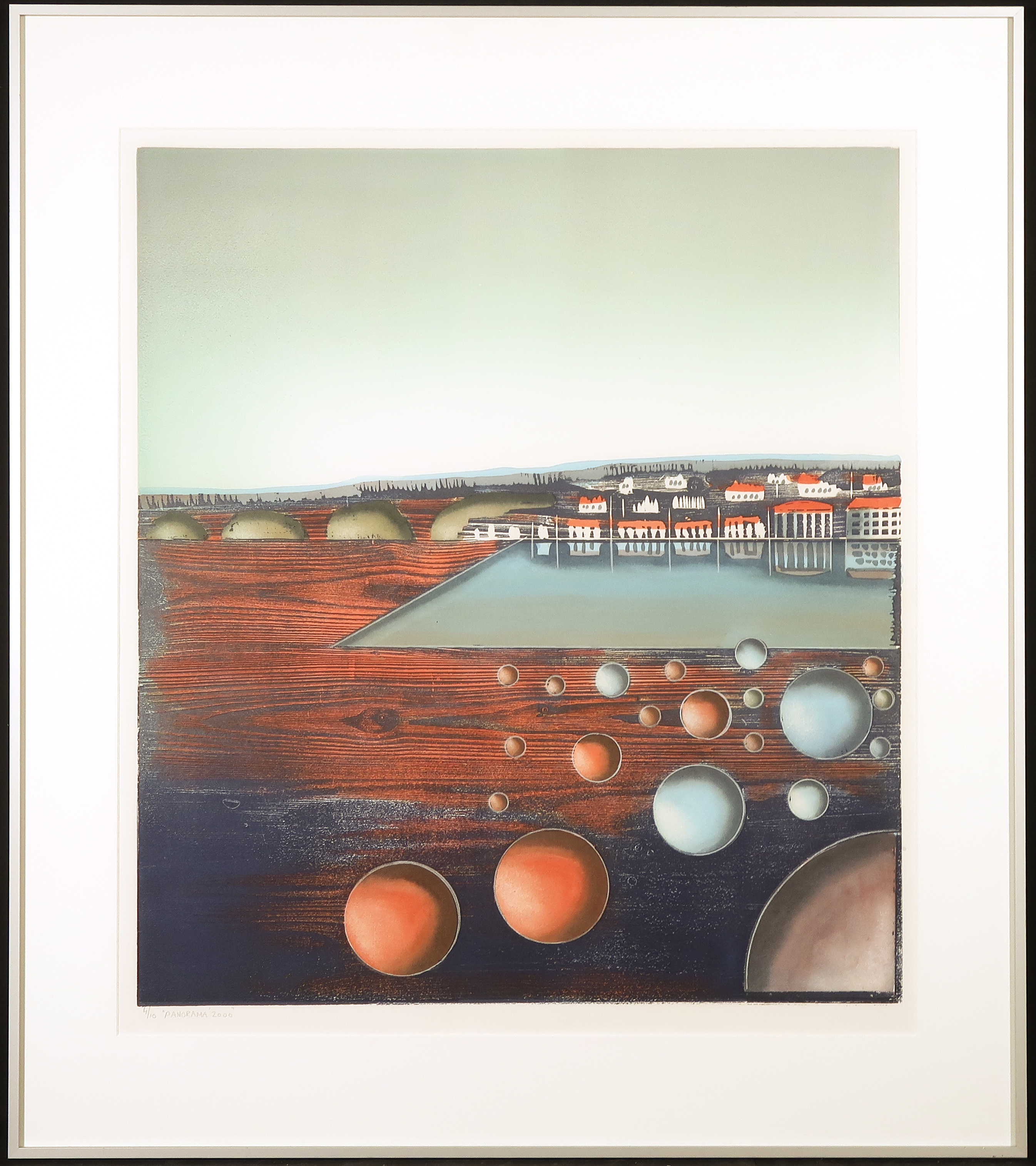 Willem de Vries - Houtsnede, Panorama - Ingelijst verkocht voor € 35!