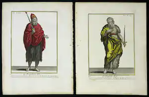 Pierre Helyot - 2 handgekleurde gravures (Cl. Duflos) uit: Histoire des Ordres Monastiques (...) verkocht voor € 10!