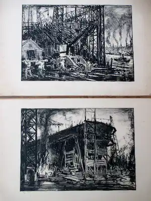 Jan Poortenaar - Schiffbau & Scheepswerf Newcastle - Litho's verkocht voor € 85!