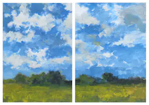 Jelle Hoogstra - Nederlands landschap, gouache (netjes ingelijst, groot) kopen? Bied vanaf 1!