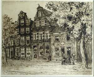 Ids Wiersma - Ingelijste ets , de ‘Professorenhuizen’ , Voorstraat , Franeker – 1934 verkocht voor € 90!