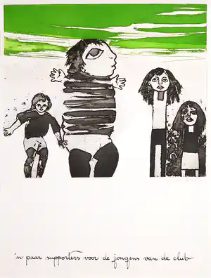 Ans Wortel - Kleurenets, 'n paar supporters voor de jongens van de club verkocht voor € 40!