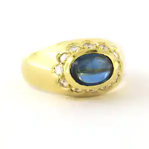 18k geel gouden ring bezet met saffier en briljant geslepen diamant tot. 0.50ct kopen? Bied vanaf 1000!