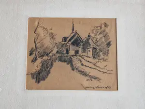 Joop Kropff - circa 1940 - houtskooltekening Kerkje Schoorl - in originele lijst - gesigneerd kopen? Bied vanaf 41!