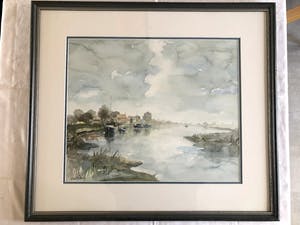 Jan Koning - Rivierlandschap - Aquarel, Ingelijst kopen? Bied vanaf 65!