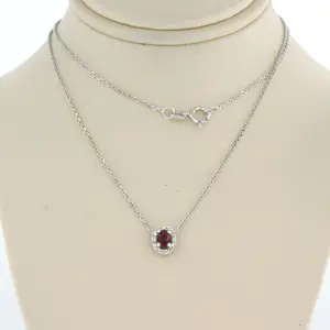 14k wit gouden collier met hanger met robijn en briljant geslepen diamant kopen? Bied vanaf 170!