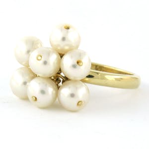 14k geel gouden ring bezet met zoetwater parels - ringmaat 17.25(54) kopen? Bied vanaf 250!