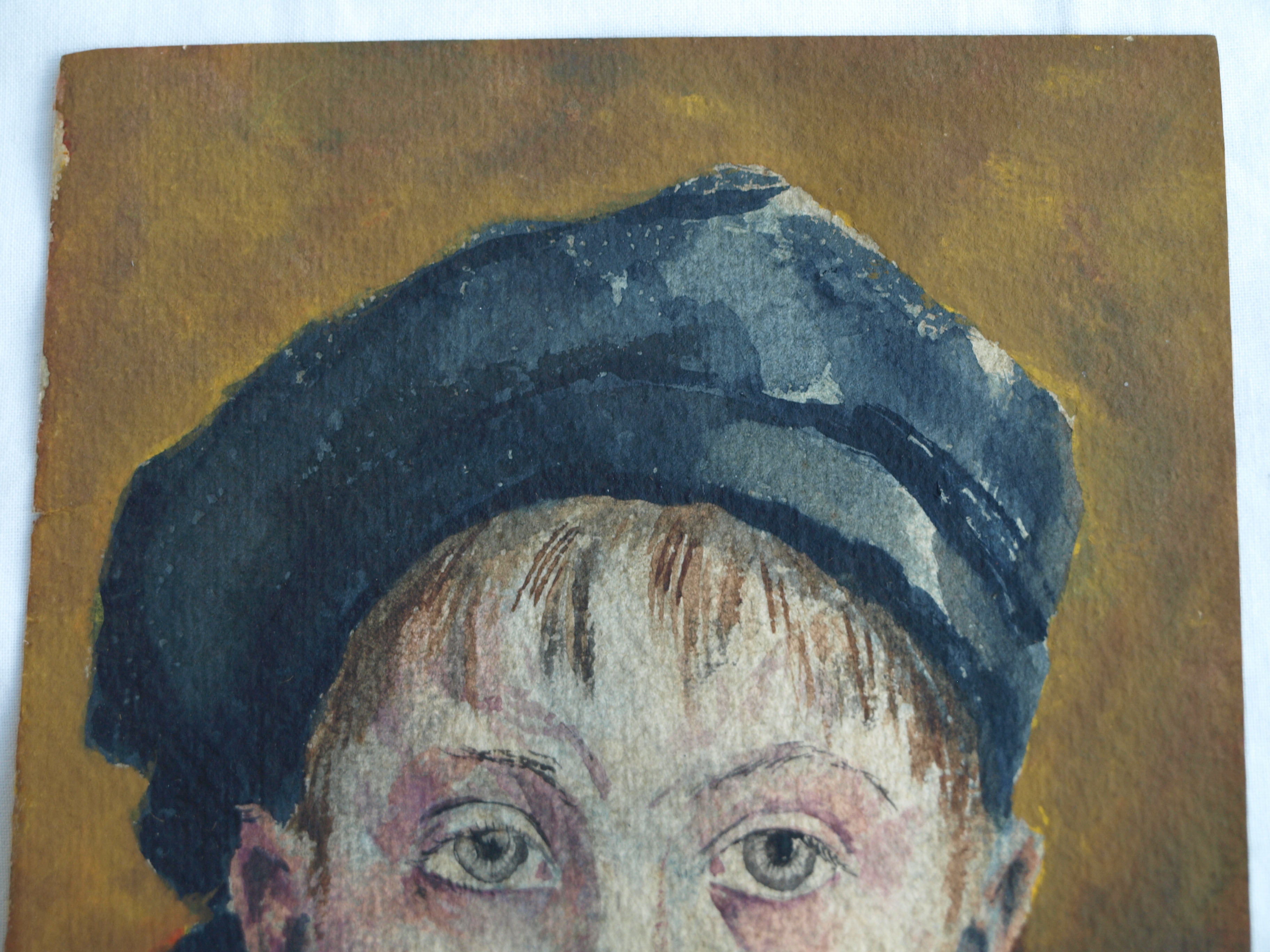 Niet of onleesbaar gesigneerd - Aquarel – Portret jongetje met pet – gesigneerd & ingelijst  kopen? Bied vanaf 1!