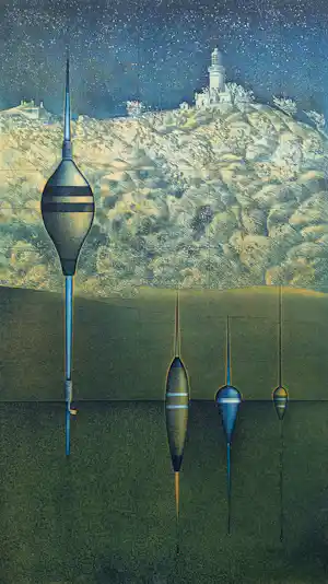 Chris van Otterloo - Dobbers in landschap met vuurtoren, aquatint ets kopen? Bied vanaf 75!