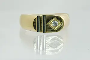 25 - massieve Retro 18 Krt bi-color gouden solitair ring met 0.05ct diamant kopen? Bied vanaf 330!